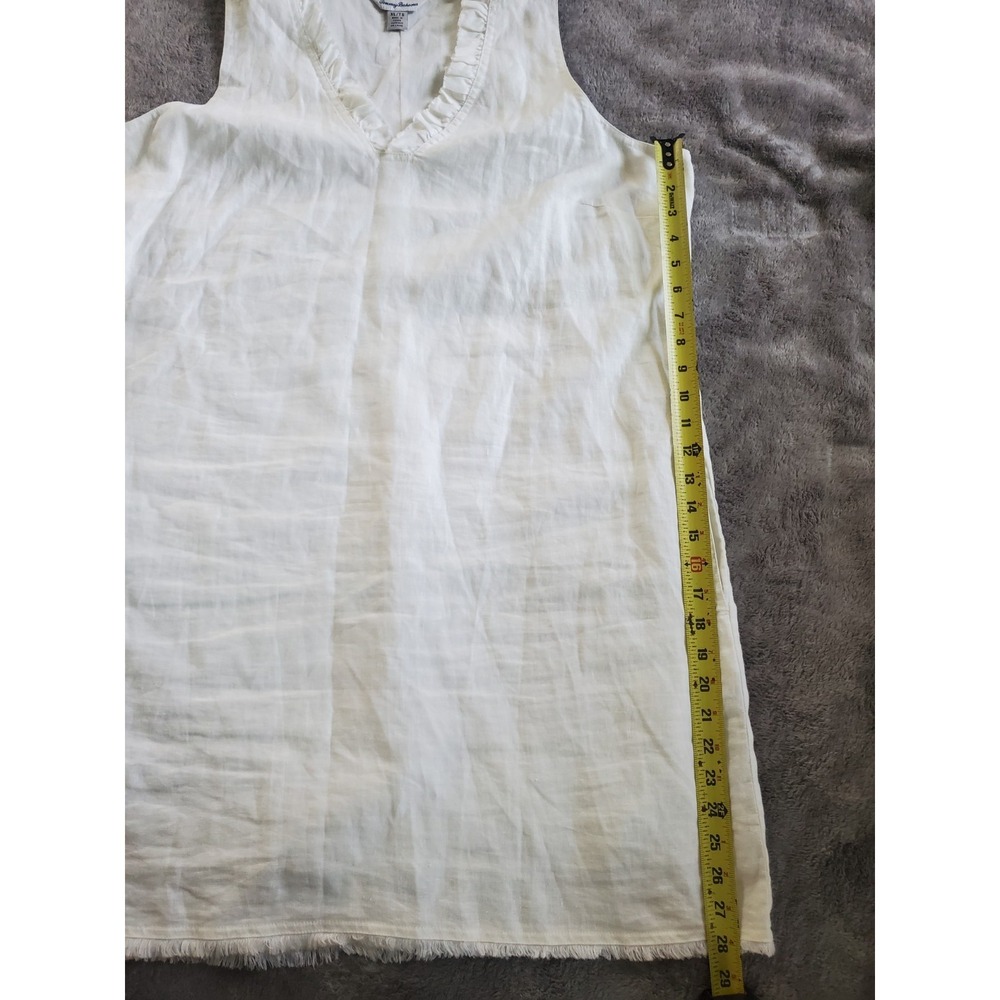 Tommy Bahama Two Palms Ruffled White Linen Shift Dress Pockets V-Neck XL Beach - Picture 9 of 10